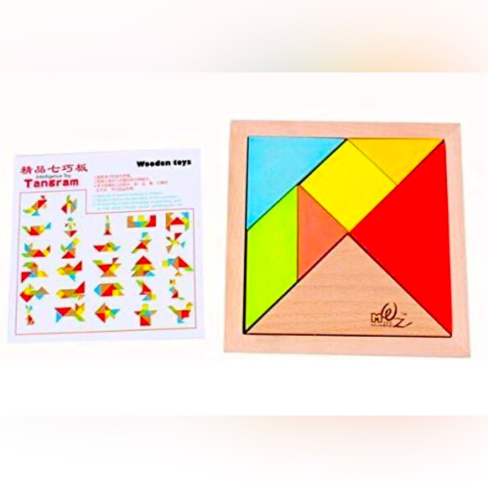 7 Piece Kids Educational Toy Colorful Wooden Tangram Puzzle Jigsaw Puzzle